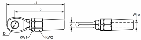Rustfri øjeterminal stregtegning