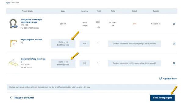 Hvorfor kan jeg ikke købe, men kun sende en forespørgsel?