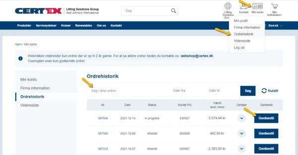 Hvordan genbestiller jeg en ordre?