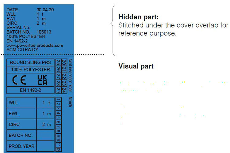 Hidden part of label on roundsling for traceability | © CERTEX Danmark A/S Hidden part of label on roundsling | © CERTEX Danmark A/S