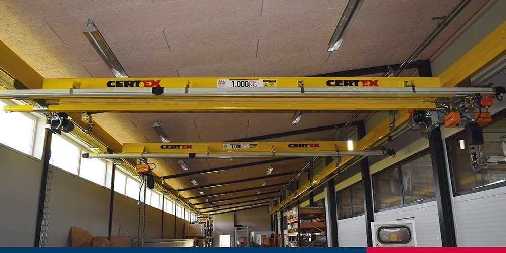 Letløbende kranbane med Liftket talje | © CERTEX Danmark A/S Letløbende kranbane med Liftket talje flytter et Certex kamskinneåg | © CERTEX Danmark A/S
