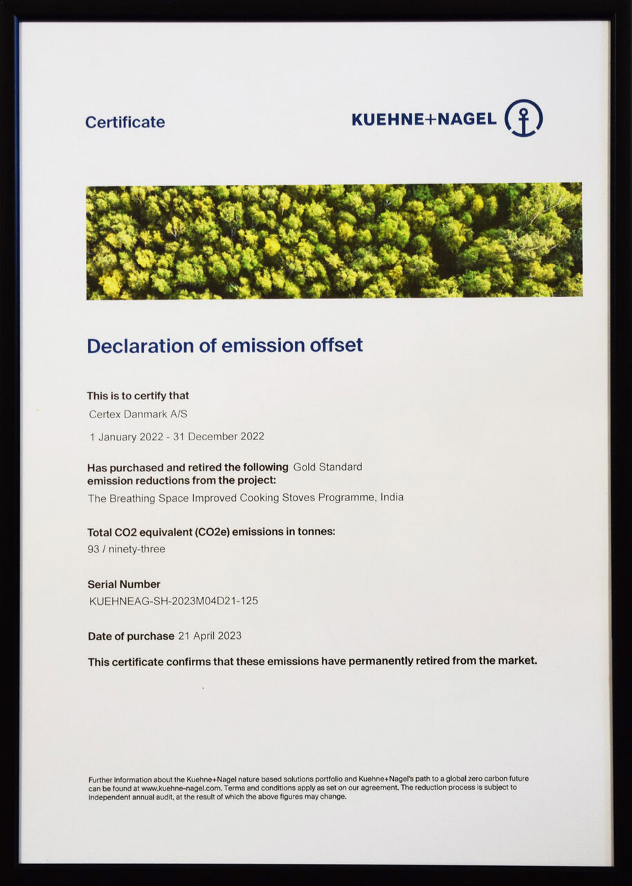 Declaration of emission offset certificate | © CERTEX Danmark A/S Declaration of emission offset certificate | © CERTEX Danmark A/S
